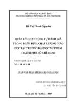 Quản lý hoạt động tự đánh giá trong kiểm định chất lượng giáo dục tại trường đại học sư phạm thành phố hồ chí minh 