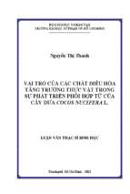 Vai trò của các chất điều hòa tăng trưởng thực vật trong sự phát triển phôi hợp tử của cây dừa cocos nucifera l. 