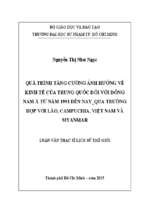 Quá trình tăng cường ảnh hưởng về kinh tế của trung quốc đối với đông nam á từ năm 1991 đến nay   qua trường hợp với lào, campuchia, việt nam và myanmar 