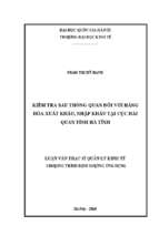 Kiểm tra sau thông quan đối với hàng hóa xuất khẩu, nhập khẩu tại cục hải quan tỉnh hà tĩnh