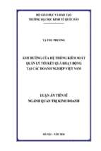 ảnh hưởng của hệ thống kiểm soát quản lý tới kết quả hoạt động tại các doanh nghiệp việt nam