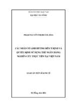 Các nhân tố ảnh hưởng đến ý định và quyết định sử dụng thẻ ngân hàng nghiên cứu thực tiễn tại việt nam