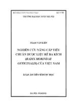 Nghiên cứu nâng cấp tiêu chuẩn dược liệu rễ ba kích (radix morindae officinalis) của việt nam