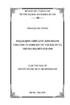 Hoạch định chiến lược kinh doanh cho công ty tnhh mtv tư vấn đầu tư và thương mại (intraco) đến năm 2020.