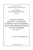 Cộng đồng người ấn ở đông nam á – cầu nối cho mối quan hệ giữa asean với ấn độ trong giai đoạn phát triển mới (trường hợp malaysia và singapore)