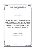 Phân tích và đề xuất giải pháp nâng cao chất lượng dịch vụ phân tích thí nghiệm tại phòng nghiên cứu chất lưu vỉa – viện nghiên cứu khoa học và thiết kế – liên doanh việt – nga vietsovpetro.