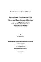 Partnering in construction  the view and experiences of foreign and local particapants in vietnamese market 
