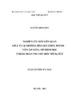 Nghiên cứu mối liên quan giữa tỷ lệ methyl hóa gen sfrp2, rnf180 với lâm sàng, mô bệnh học ở bệnh nhân ung thư biểu mô dạ dày