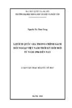 Lợi ích quốc gia trong chính sách đối ngoại việt nam thời kỳ đổi mới từ năm 1986 đến nay​