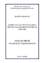 Nghiên cứu các yếu tố tác động đến gia tăng giá trị đất đô thị tại việt nam