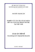 Nghiên cứu các yếu tố tác động đến gia tăng giá trị đất đô thị tại việt nam