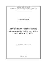 Truyền thông về những giá trị văn hóa truyền thống địa phương trên báo chí bạc liêu​