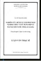 Nghiên cứu đề xuất giải pháp bảo vệ khai thác và sử dụng hợp lý tài nguyên nước tỉnh an giang 