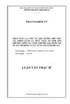 Phân tích các yếu tố ảnh hưởng đến việc cải thiện quản lý chất thải, vệ sinh môi trường trên các công trường xây dựng tại tp. hồ chí minh và xây dựng chỉ số đánh giá 