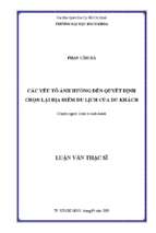 Các yếu tố ảnh hưởng đến quyết định chọn lại địa điểm du lịch của du khách 