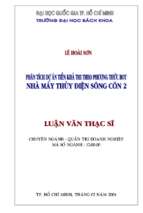 Phân tích dự án tiền khả thi nhà mày thủy điện sông côn 2 theo phương thức bot