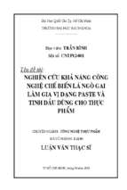 Nghiên cứu khả năng công nghệ chế biến lá ngò gai làm gia vị dạng paste và tinh dầu dùng cho thực phẩm