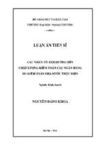 Các nhân tố ảnh hưởng đến chất lượng kiểm toán các ngân hàng do kiểm toán nhà nước thực hiện