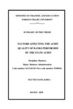 Các nhân tố ảnh hưởng đến chất lượng kiểm toán các ngân hàng do kiểm toán nhà nước thực hiện tt tieng anh