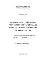 Cơ sở khoa học về môi trường nước và thủy sinh vật để quản lý nguồn lợi thủy sản vùng ven biển sóc trăng bạc liêu