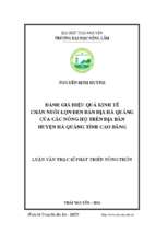 đánh giá hiệu quả kinh tế chăn nuôi lợn đen bản địa hà quảng của các nông hộ trên địa bàn huyện hà quảng tỉnh cao bằng