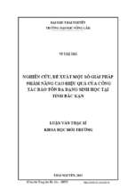 Nghiên cứu đề xuất một số giải pháp nhằm nâng cao hiệu quả của công tác bảo tồn đa dạng sinh học tại tỉnh bắc kạn