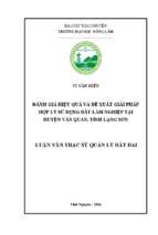 đánh giá hiệu quả và đề xuất giải pháp hợp lý sử dụng đất lâm nghiệp tại huyện văn quan tỉnh lạng sơn