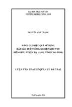 đánh giá hiệu quả sử dụng đất sản xuất nông nghiệp khu vực biên giới huyện hạ lang tỉnh cao bằng