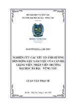 Nghiên cứu các yếu tố ảnh hưởng đến động lực làm việc của cán bộ, giảng viên, nhân viên trường đại học bà rịa   vũng tàu