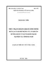 Thực trạng kháng kháng sinh nhóm betalactam phổ rộng của vi khuẩn đường ruột ở người khỏe mạnh tại một xã, tỉnh hà nam