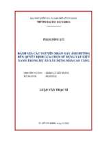đánh giá các nguyên nhân gây ảnh hưởng đến quyết định lựa chọn sử dụng vật liệu xanh trong dự án xây dựng nhà cao tầng