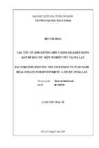 Factors influencing the intention to purchase real estate for investment a study in da lat