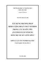 Xây dựng phương pháp định lượng hoạt chất nitidine trong cây xuyên tiêu (zanthoxylum nitidum) bằng hệ sắc ký lỏng hplc