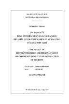 The impact of destination image and personal value on experience quality and satisfaction of tourists