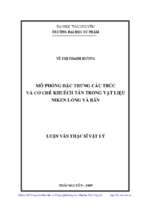 Mô phỏng đặc trưng cấu trúc và cơ chế khuếch tán trong vật liệu niken lỏng và rắn