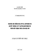 Nghiên cứu nồng độ leptin adiponectin huyết tương và tỷ leptin adiponectin trên đối tượng thừa cân  béo phì