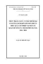 Luận án tiến sĩ thực trạng nguy cơ mắc bệnh dại ở người làm nghề giết mổ chó và hiệu quả can thiệp tại một số quận