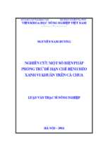 Nghiên cứu một số biện pháp phòng trừ để hạn chế bệnh héo xanh vi khuẩn trên cà chua