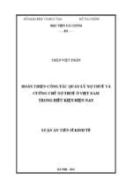 Hoàn thiện công tác quản lý nợ thuế và cưỡng chế nợ thuế ở việt nam trong điều kiện hiện nay