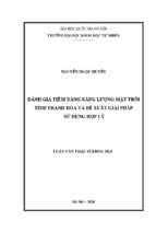 đánh giá tiềm năng năng lượng mặt trời tỉnh thanh hóa và đề xuất giải pháp sử dụng hợp lý