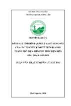 đánh giá tình hình quản lý và sử dụng đất của các tổ chức kinh tế trên địa bàn thành phố điện biên phủ, tỉnh điện biên giai đoạn 2015 2019
