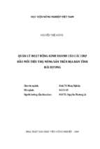 Quản lý hoạt động kinh doanh của các chợ đầu mối tiêu thụ nông sản trên địa bàn tỉnh hải dương  