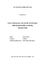 Tăng cường quản lý dự án đầu tư xây dựng trên địa bàn huyện cao phong, tỉnh hòa bình  