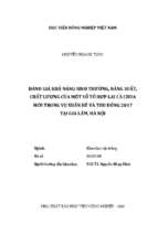 đánh giá khả năng sinh trưởng, năng suất, chất lượng của một số tổ hợp lai cà chua mới trong vụ xuân hè và thu đông 2017 tại gia lâm, hà nội  