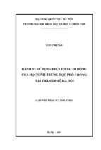 Hành vi sử dụng điện thoại di động của học sinh trung học phổ thông tại thành phố hà nội.