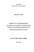 Nghiên cứu giá trị dinh dưỡng của một số loại thức ăn trong chăn nuôi gà sao giai đoạn sinh trưởng ở đồng bằng sông cửu long