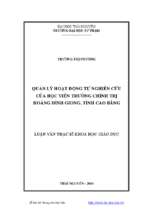 Quản lý hoạt động tự nghiên cứu của học viên trường chính trị hoàng đình giong tỉnh cao bằng