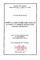 Nghiên cứu một số điều kiện nuôi cấy in vitro cây trinh nữ hoàng cung crium latifolium l