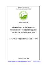 đánh giá hiệu quả sử dụng đất sản xuất nông nghiệp trên địa bàn huyện kim sơn tỉnh ninh bình