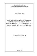 đánh giá những nhân tố tác động đến việc áp dụng thành công phương pháp sản xuất lean tại các doanh nghiệp sản xuất ở việt nam